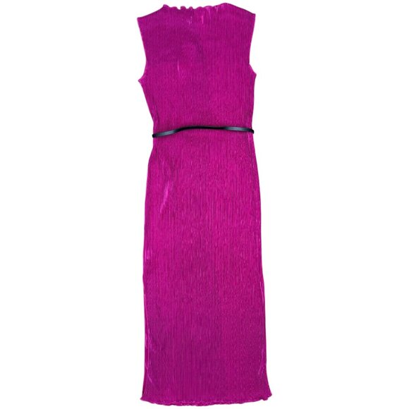 NWT Women's MELLODAY Cap‎ Sleeve Belted Plissé Dress Raspberry | Size M - Picture 8 of 15